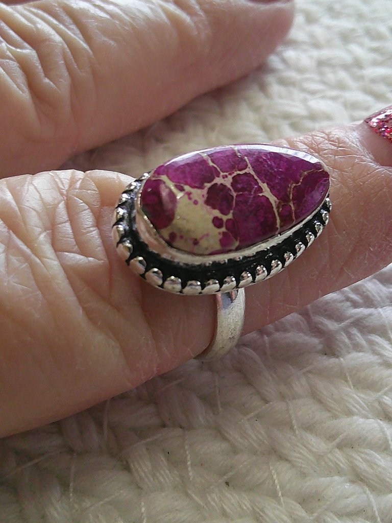 Gorgeous Pink Sea Sediment Handmade Sterling 925 Ring Size 8 #518e